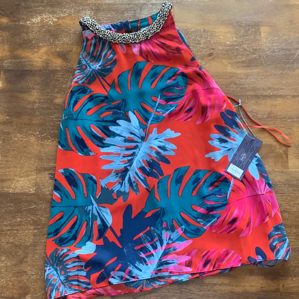 Jennifer Lopez halter top Medium multi color red blue pink - Picture 2 of 8
